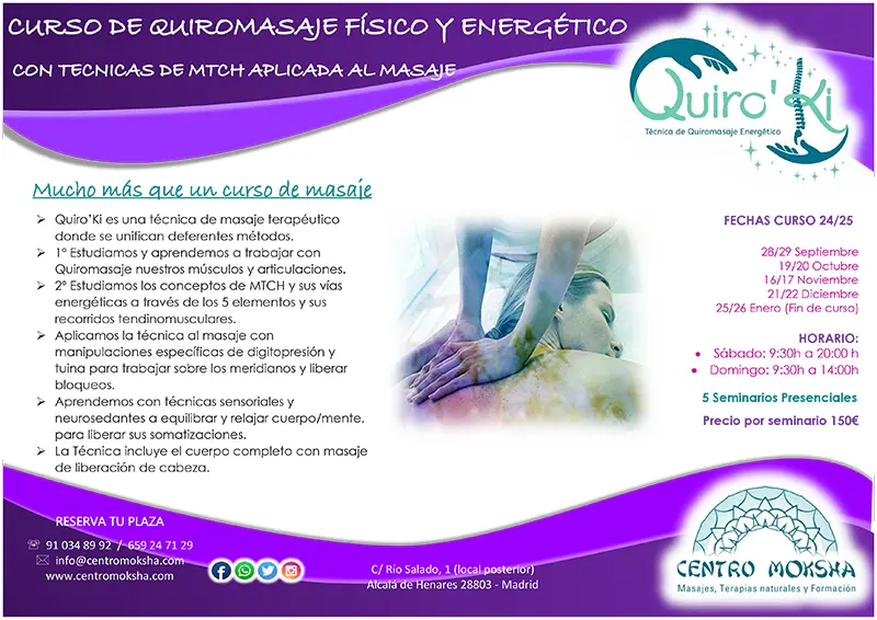 infoalcalaina Centro Moksha de masajes Curso de Quiro K quiromasaje físico y energético