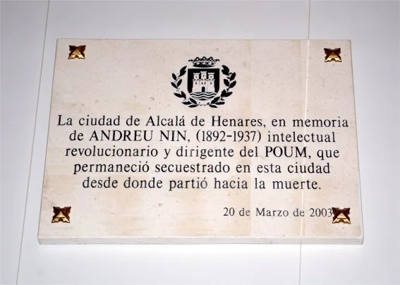 infoalcalaina blog de complumiradas Hidalgo de cisneros 15 placa de andreu nin en Fundación Pablo Iglesias